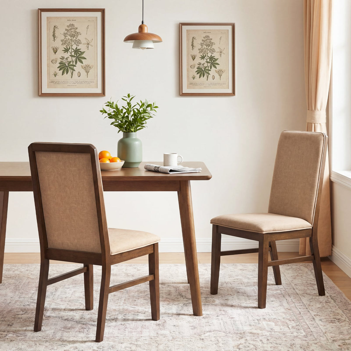 Set of 4 Upholstered Dining Chairs with Solid Rubber Wood Legs-Brown-Dining Chairs-DECOROLALA