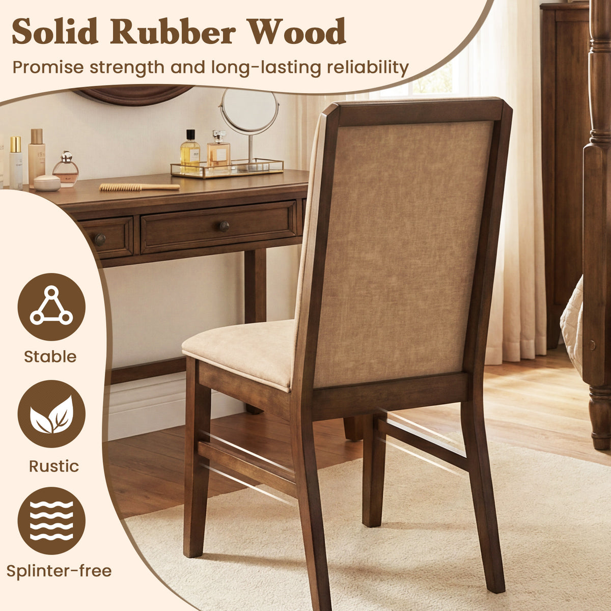 Set of 4 Upholstered Dining Chairs with Solid Rubber Wood Legs-Brown-Dining Chairs-DECOROLALA