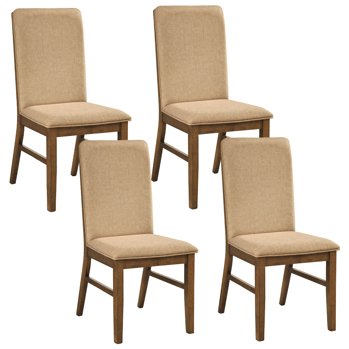 Set of 4 Upholstered Dining Chairs with Solid Rubber Wood Legs-Brown-Dining Chairs-DECOROLALA