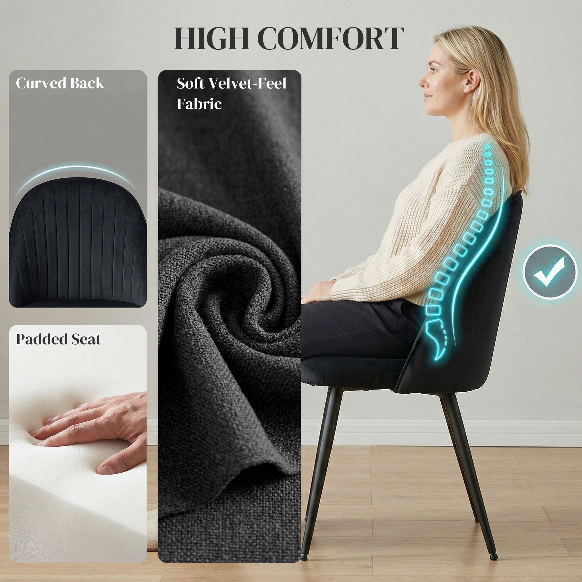 Set of 4 Velvet Dining Chairs - Black Modern-DECOROLALA
