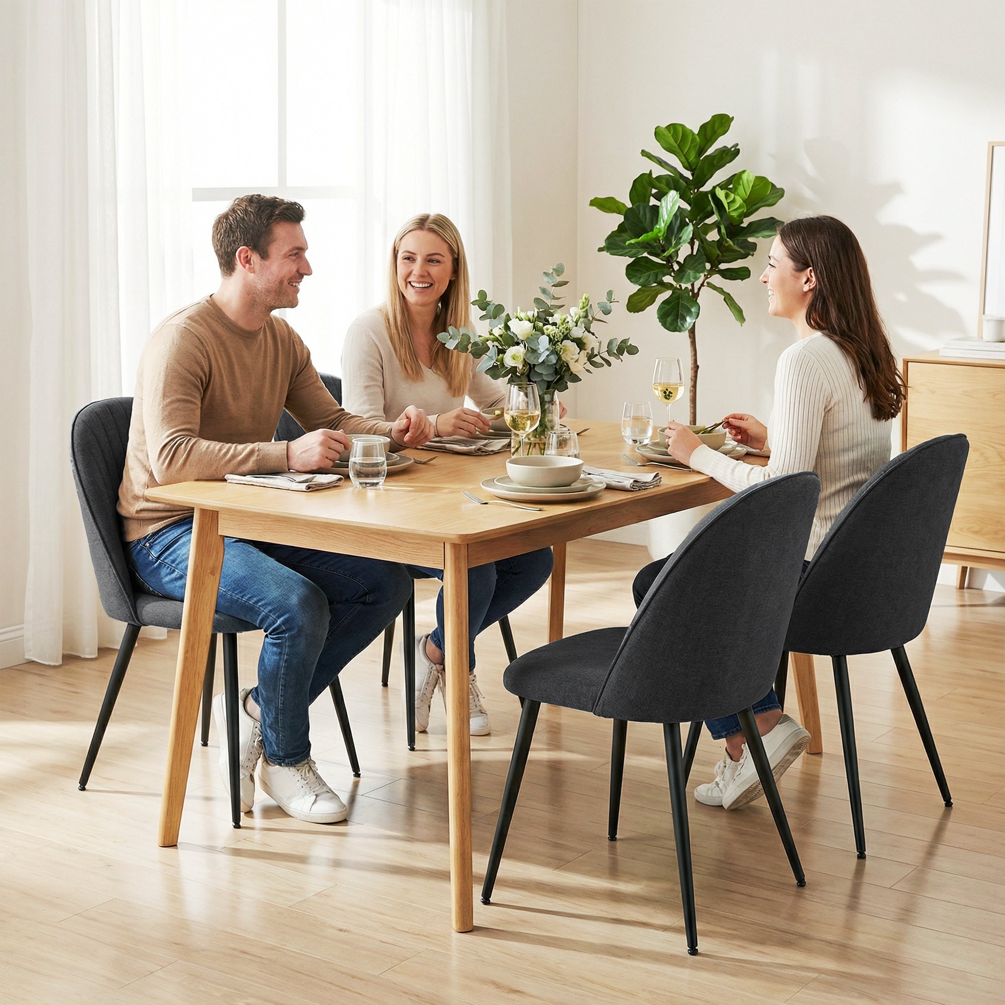 Set of 4 Velvet Dining Chairs - Black Modern-DECOROLALA