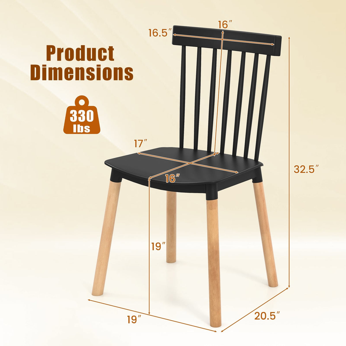 Set of 4 Windsor Dining Chairs with Spindle Backs and Curved Seats-Black-Dining Chairs-DECOROLALA