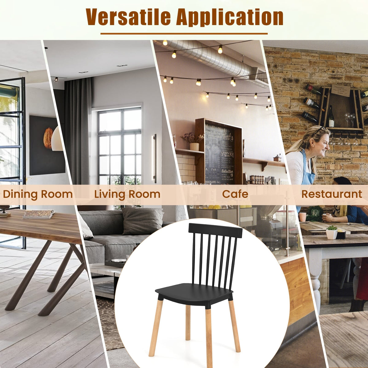 Set of 4 Windsor Dining Chairs with Spindle Backs and Curved Seats-Black-Dining Chairs-DECOROLALA