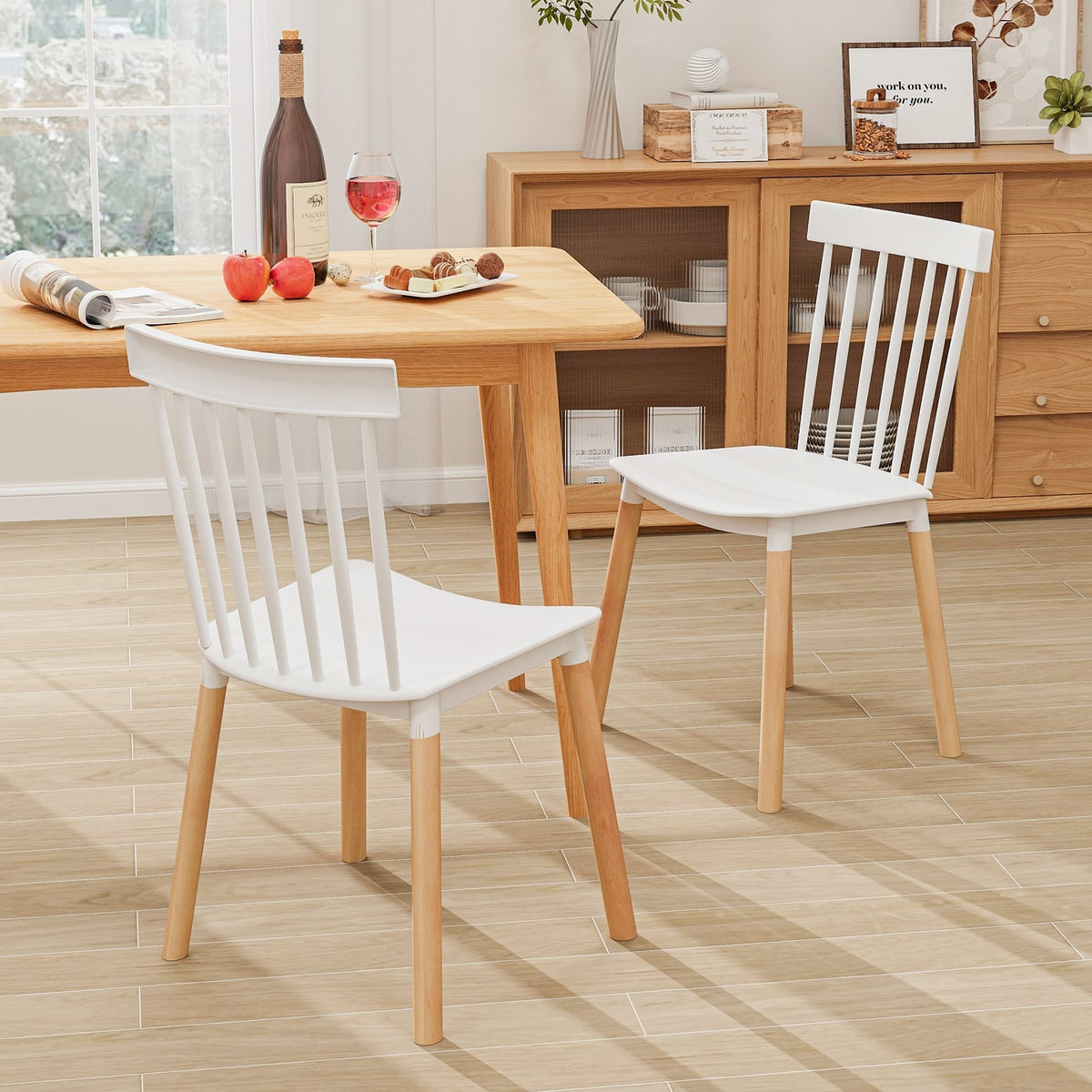 Set of 4 Windsor Dining Chairs with Spindle Backs and Curved Seats-White-Dining Chairs-DECOROLALA