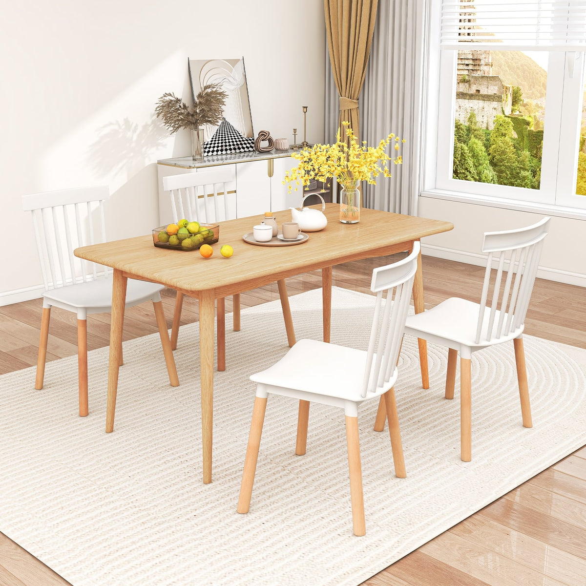 Set of 4 Windsor Dining Chairs with Spindle Backs and Curved Seats-White-Dining Chairs-DECOROLALA
