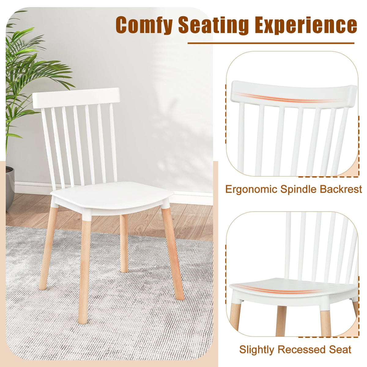 Set of 4 Windsor Dining Chairs with Spindle Backs and Curved Seats-White-Dining Chairs-DECOROLALA