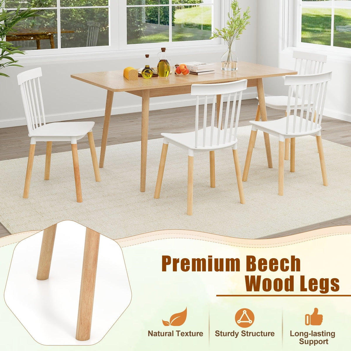 Set of 4 Windsor Dining Chairs with Spindle Backs and Curved Seats-White-Dining Chairs-DECOROLALA