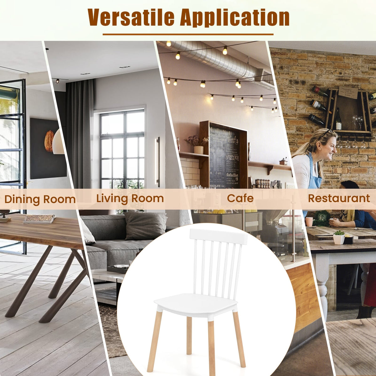 Set of 4 Windsor Dining Chairs with Spindle Backs and Curved Seats-White-Dining Chairs-DECOROLALA