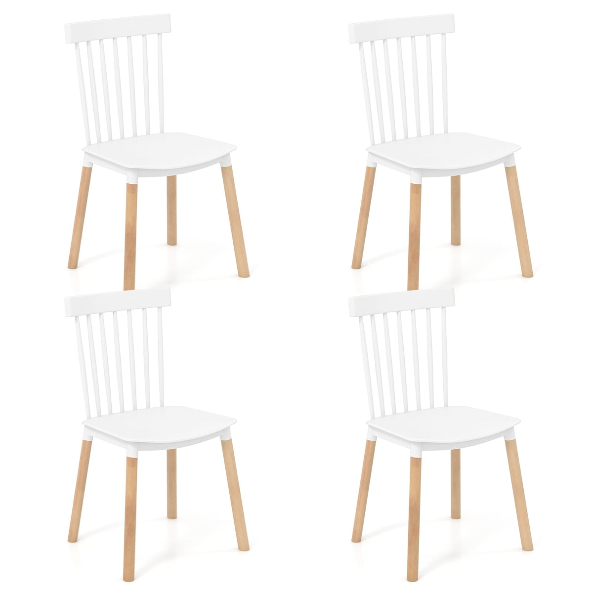 Set of 4 Windsor Dining Chairs with Spindle Backs and Curved Seats-White-Dining Chairs-DECOROLALA