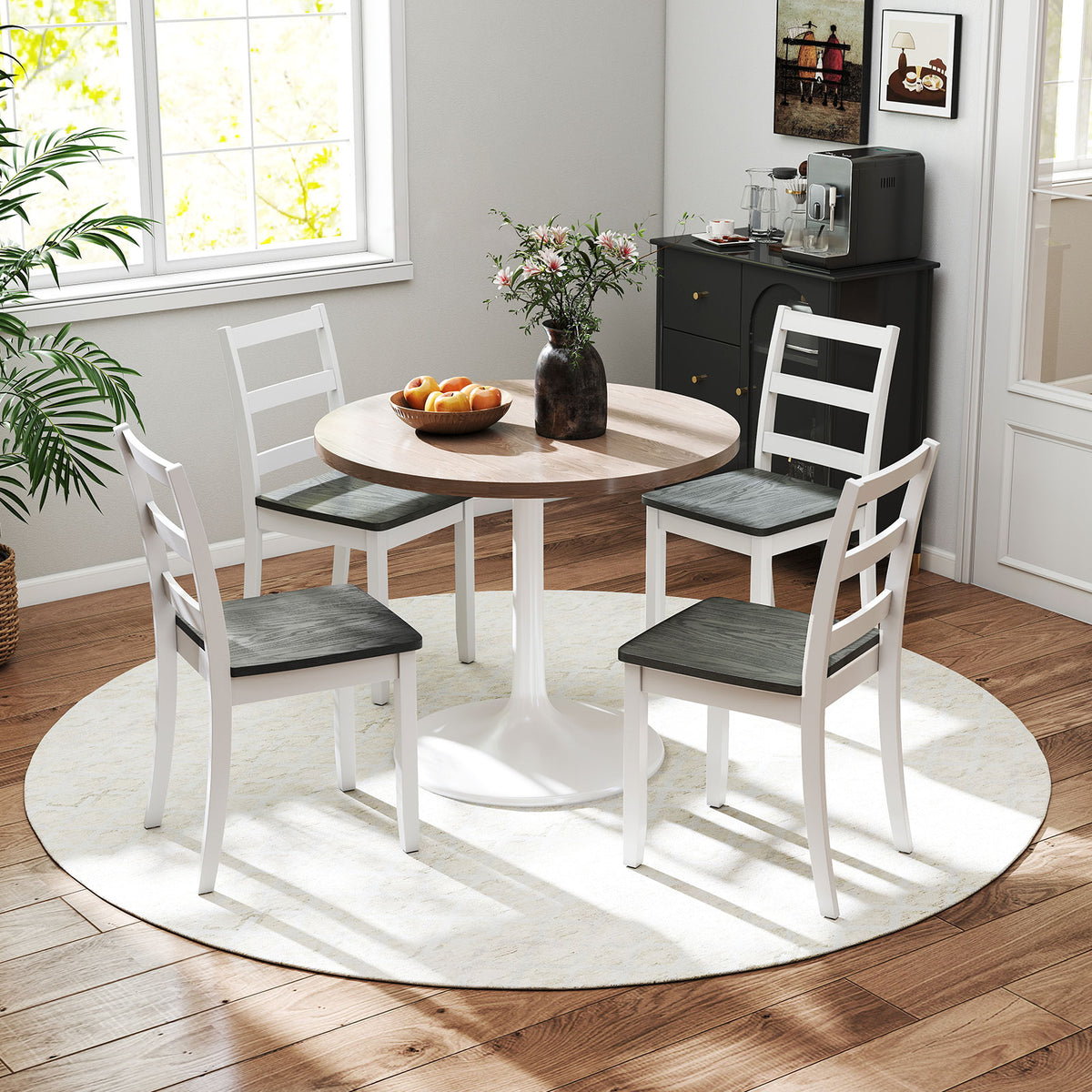 Set of 4 Wood Dining Chairs with Solid Rubber Wood Legs-Gray-Dining Chairs-DECOROLALA