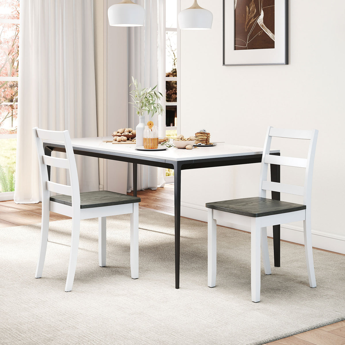 Set of 4 Wood Dining Chairs with Solid Rubber Wood Legs-Gray-Dining Chairs-DECOROLALA
