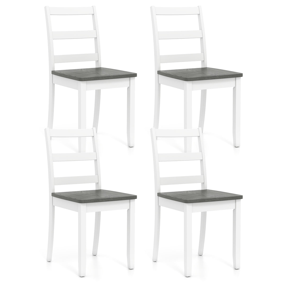 Set of 4 Wood Dining Chairs with Solid Rubber Wood Legs-Gray-Dining Chairs-DECOROLALA