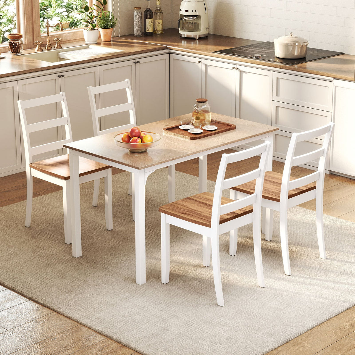 Set of 4 Wood Dining Chairs with Solid Rubber Wood Legs-Rustic Brown-Dining Chairs-DECOROLALA