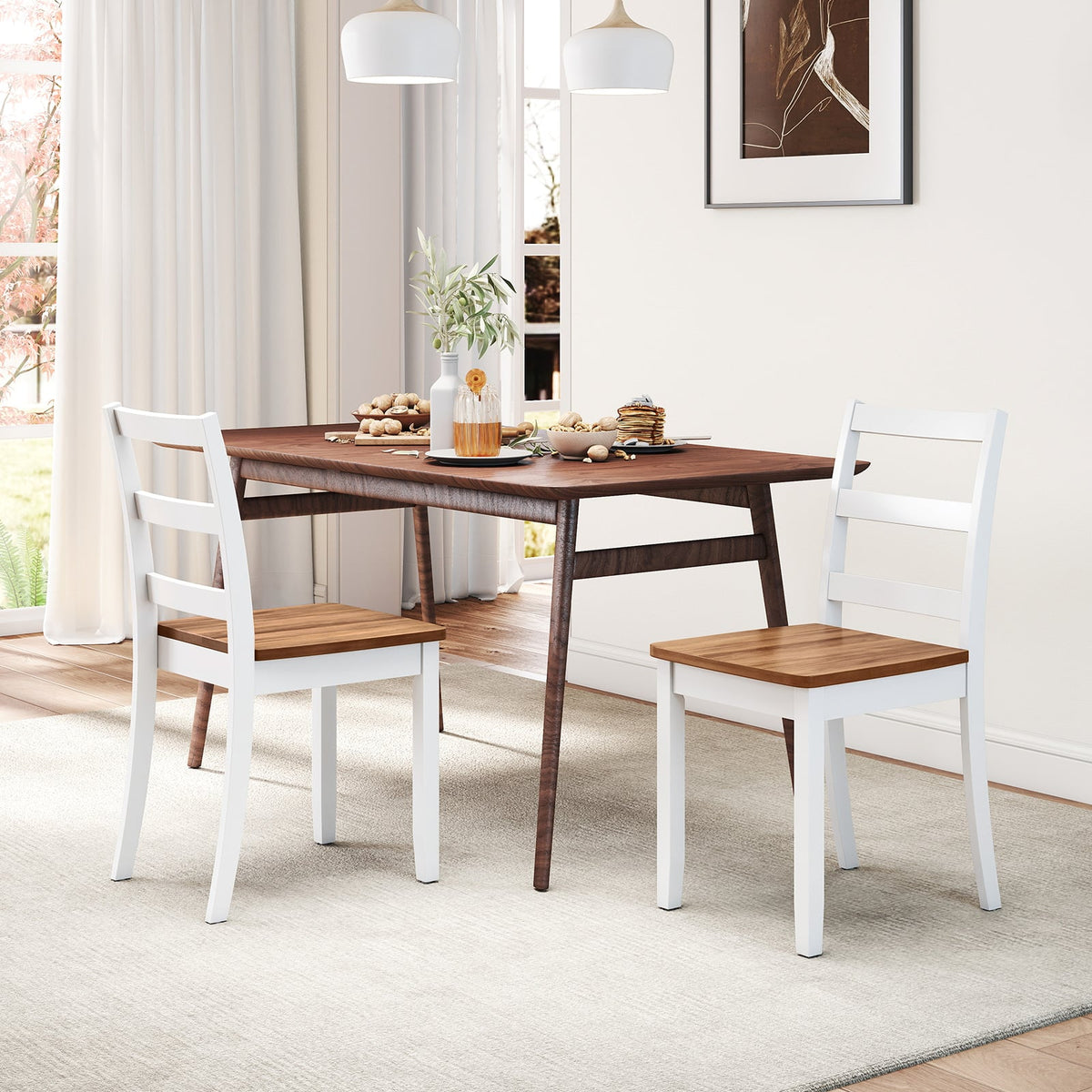 Set of 4 Wood Dining Chairs with Solid Rubber Wood Legs-Rustic Brown-Dining Chairs-DECOROLALA