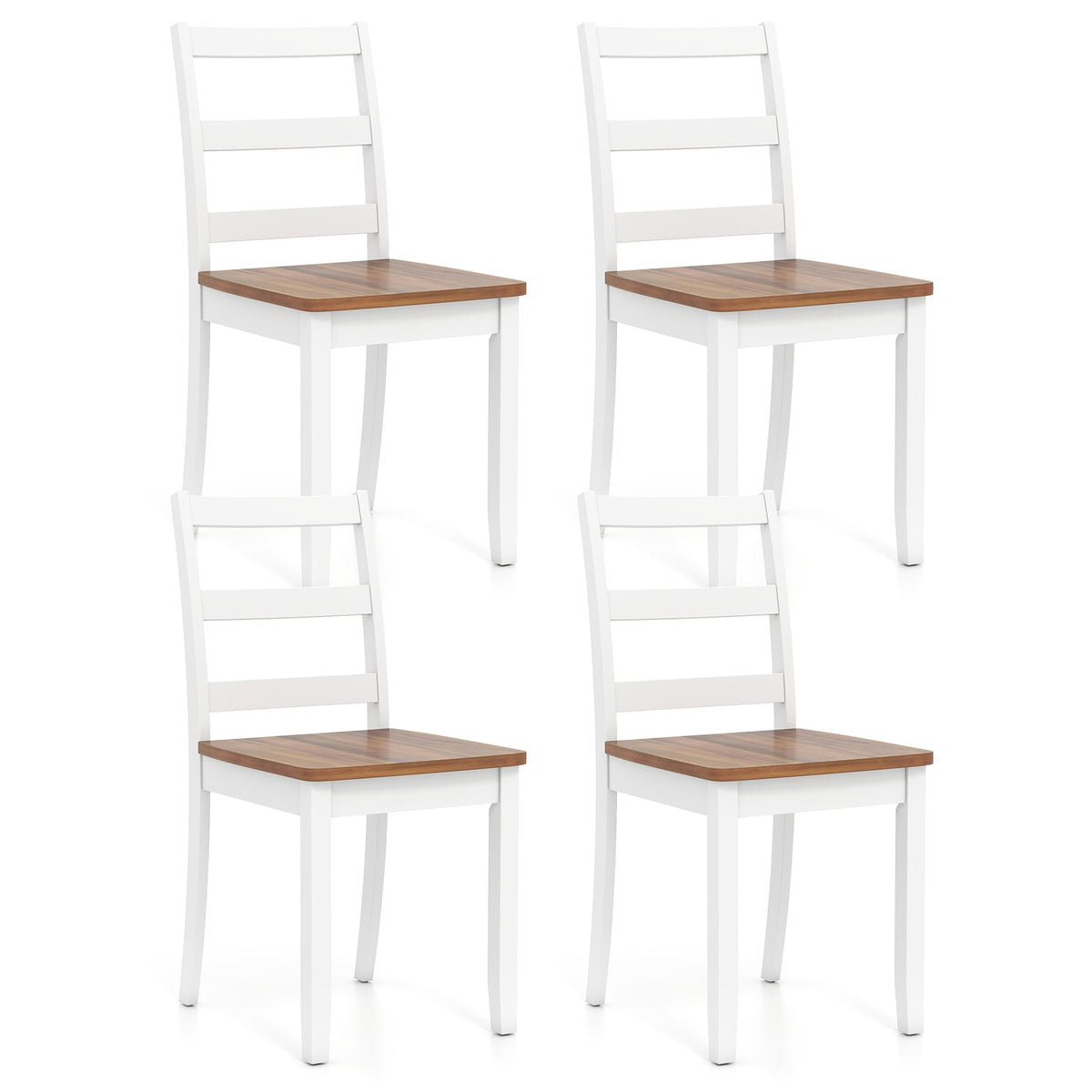 Set of 4 Wood Dining Chairs with Solid Rubber Wood Legs-Rustic Brown-Dining Chairs-DECOROLALA
