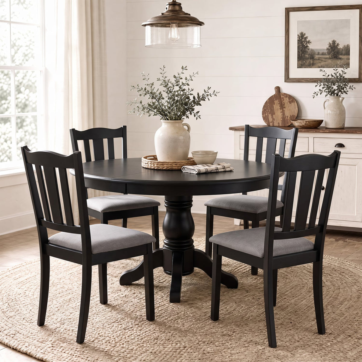 Set of 4 Wooden Dining Chair with Hollow Back and Soft-padded Cushion-Black-Dining Chairs-DECOROLALA