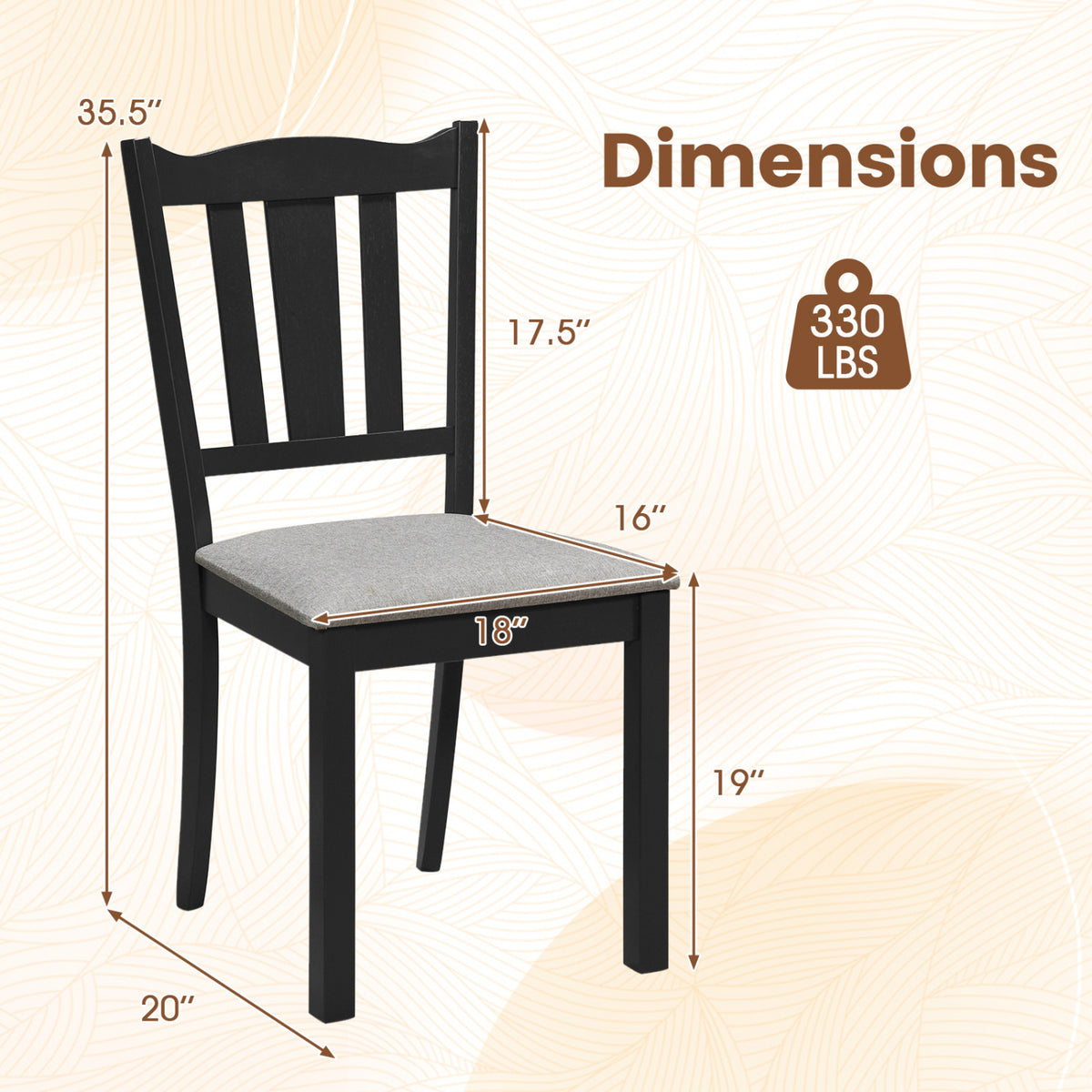 Set of 4 Wooden Dining Chair with Hollow Back and Soft-padded Cushion-Black-Dining Chairs-DECOROLALA