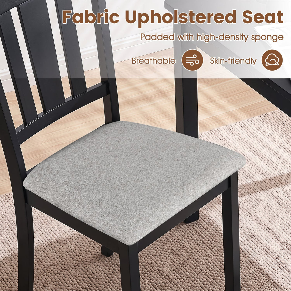 Set of 4 Wooden Dining Chair with Hollow Back and Soft-padded Cushion-Black-Dining Chairs-DECOROLALA