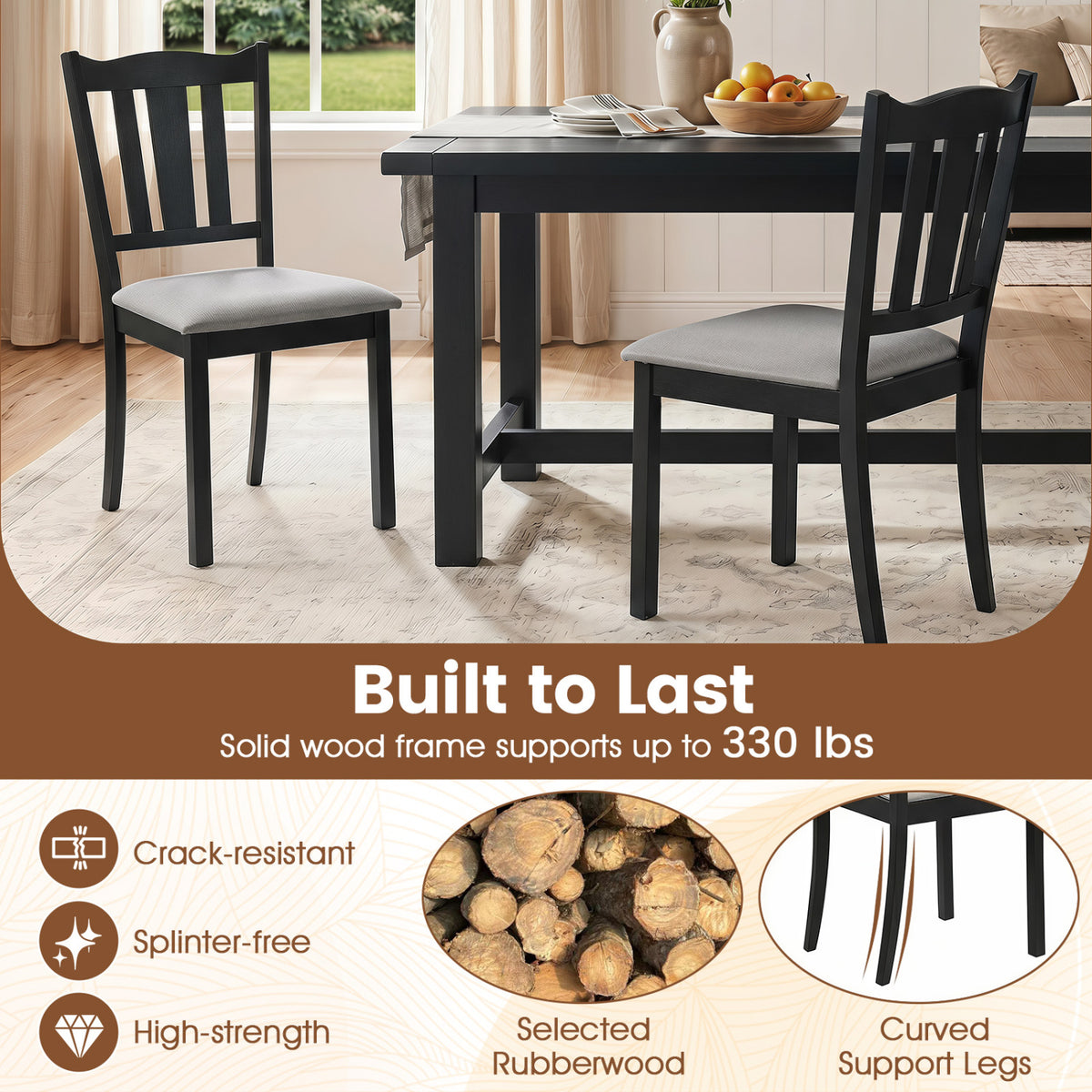 Set of 4 Wooden Dining Chair with Hollow Back and Soft-padded Cushion-Black-Dining Chairs-DECOROLALA