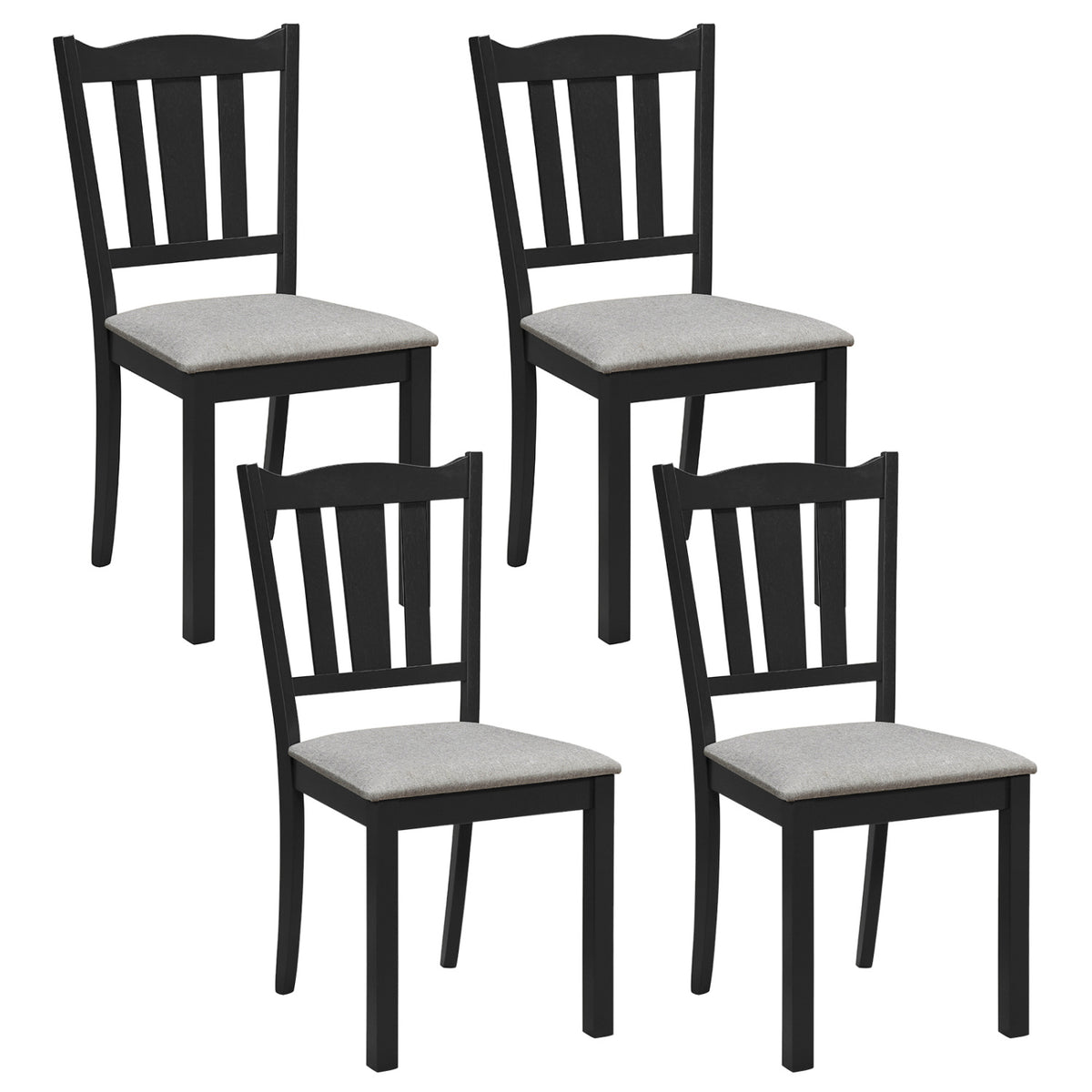 Set of 4 Wooden Dining Chair with Hollow Back and Soft-padded Cushion-Black-Dining Chairs-DECOROLALA