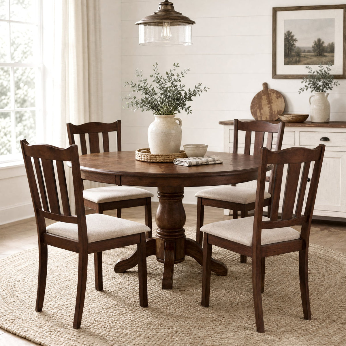 Set of 4 Wooden Dining Chair with Hollow Back and Soft-padded Cushion-Walnut-Dining Chairs-DECOROLALA