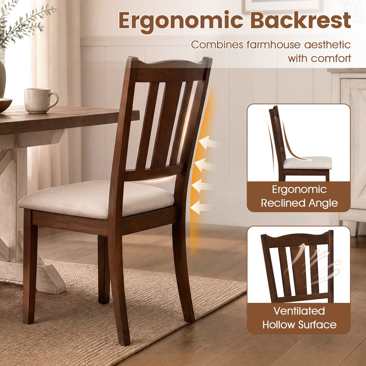 Set of 4 Wooden Dining Chair with Hollow Back and Soft-padded Cushion-Walnut-Dining Chairs-DECOROLALA