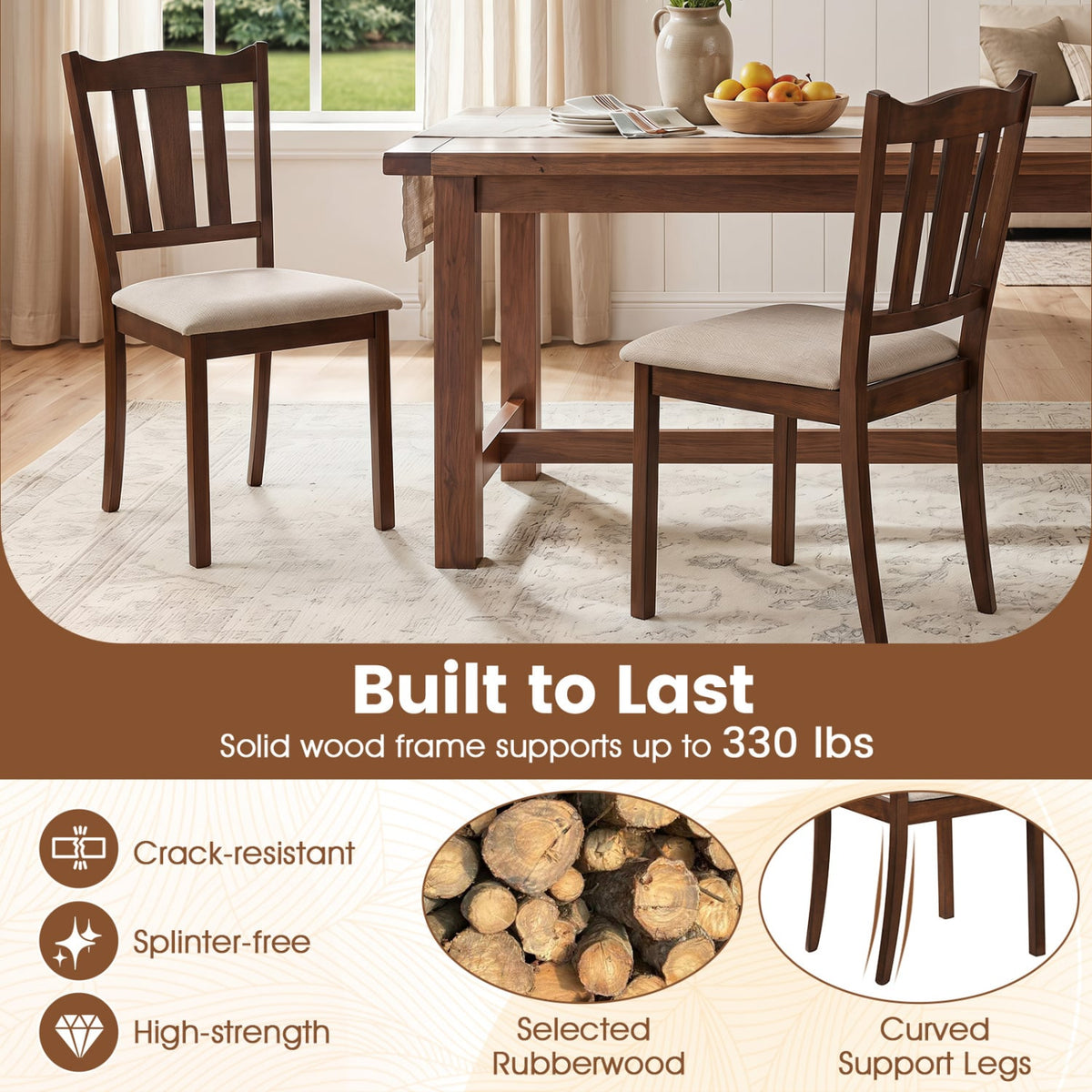 Set of 4 Wooden Dining Chair with Hollow Back and Soft-padded Cushion-Walnut-Dining Chairs-DECOROLALA