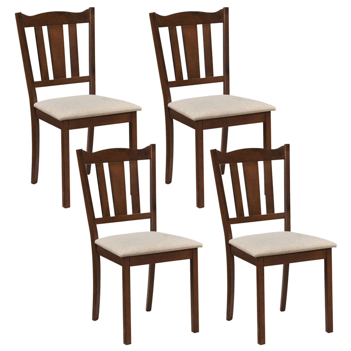 Set of 4 Wooden Dining Chair with Hollow Back and Soft-padded Cushion-Walnut-Dining Chairs-DECOROLALA