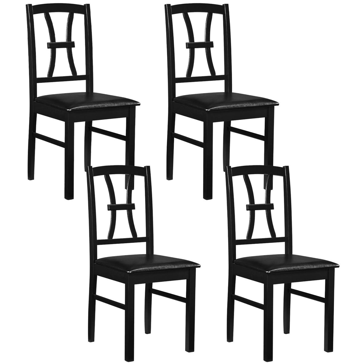 Set of 4 Wooden Dining Chairs with Faux Leather Padded Seat for Kitchen-Black-Dining Chairs-DECOROLALA