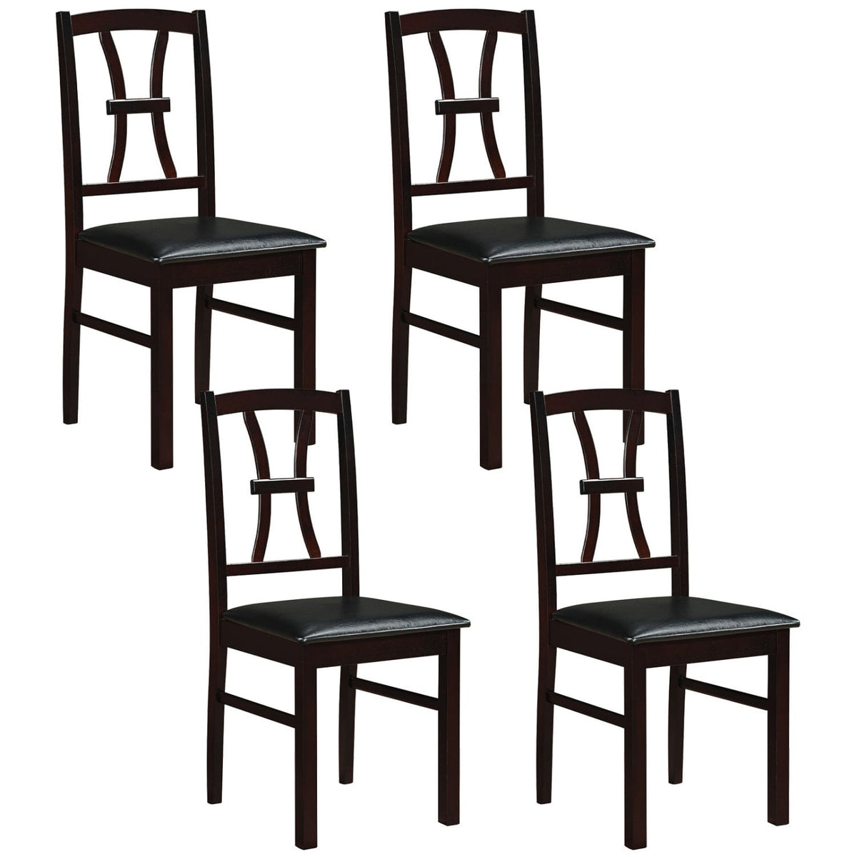 Set of 4 Wooden Dining Chairs with Faux Leather Padded Seat for Kitchen-Brown-Dining Chairs-DECOROLALA