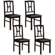 Set of 4 Wooden Dining Chairs with Faux Leather Padded Seat for Kitchen-Brown-Dining Chairs-DECOROLALA