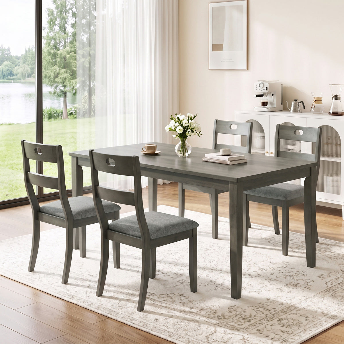 Set of 4 Wooden Dining Chairs with Padded Seats and Rubber Wood Frame-Gray-Dining Chairs-DECOROLALA