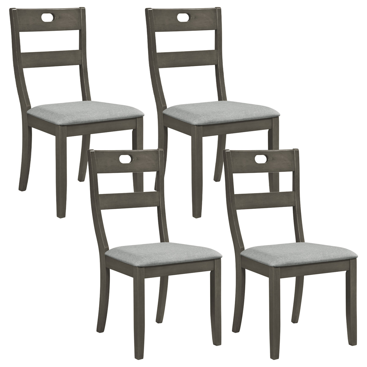 Set of 4 Wooden Dining Chairs with Padded Seats and Rubber Wood Frame-Gray-Dining Chairs-DECOROLALA