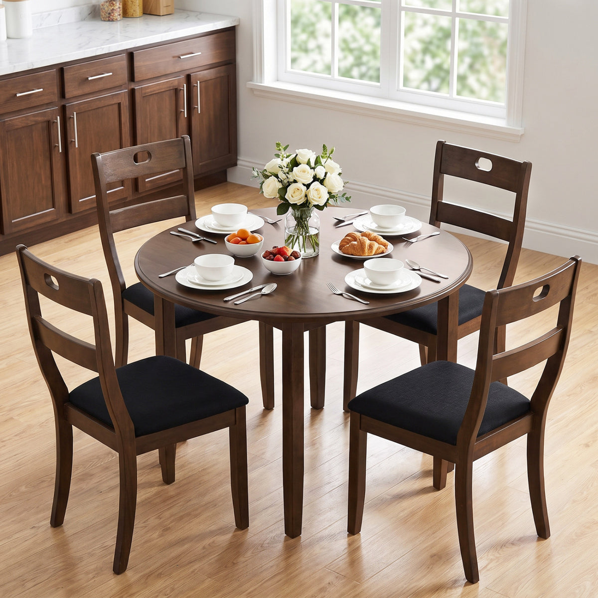 Set of 4 Wooden Dining Chairs with Padded Seats and Rubber Wood Frame-Walnut-Dining Chairs-DECOROLALA