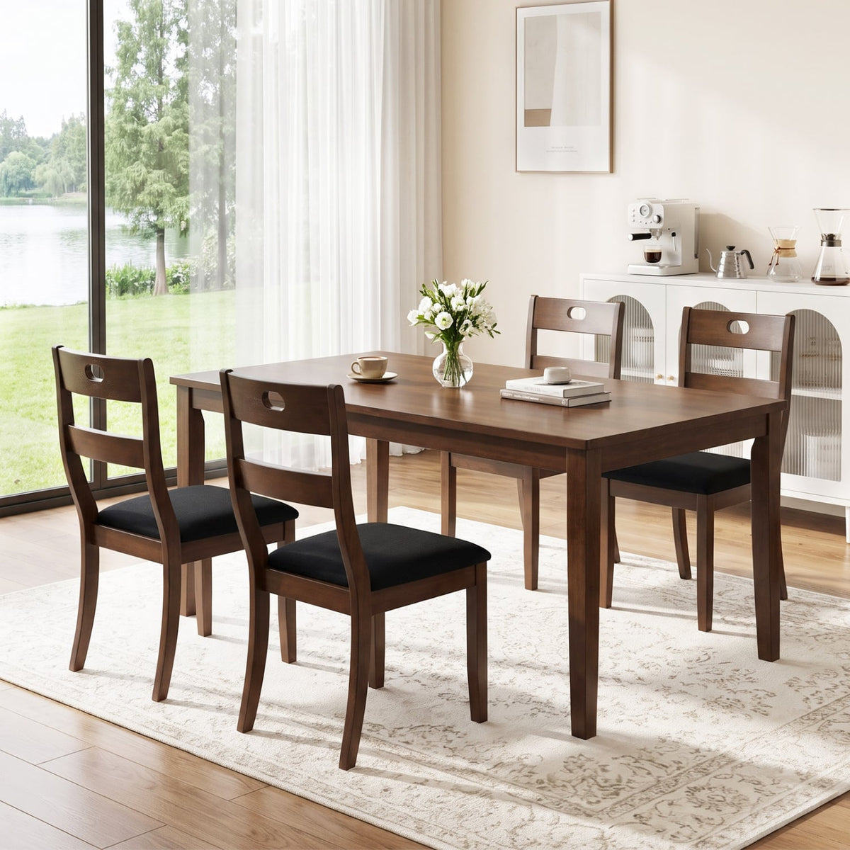 Set of 4 Wooden Dining Chairs with Padded Seats and Rubber Wood Frame-Walnut-Dining Chairs-DECOROLALA
