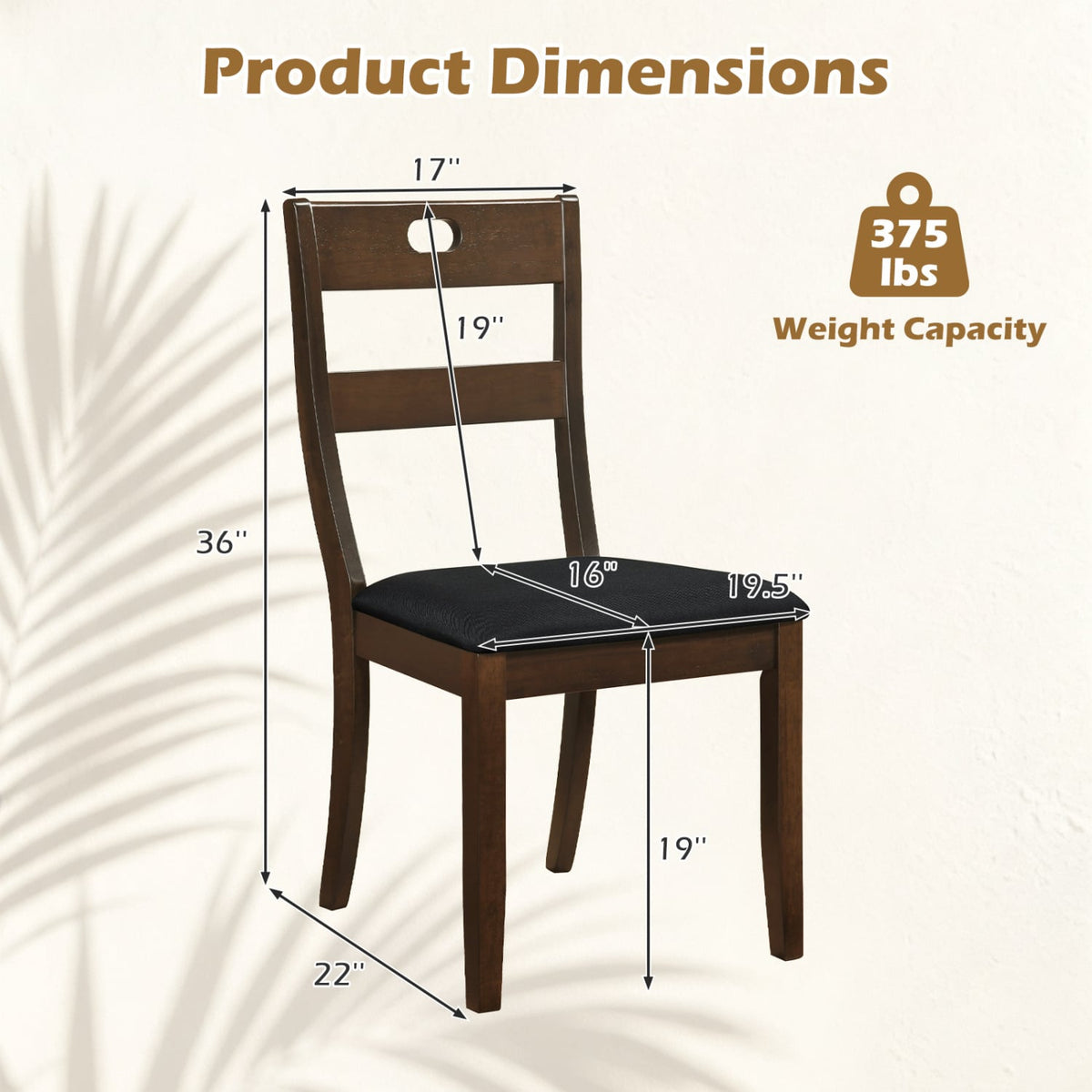 Set of 4 Wooden Dining Chairs with Padded Seats and Rubber Wood Frame-Walnut-Dining Chairs-DECOROLALA