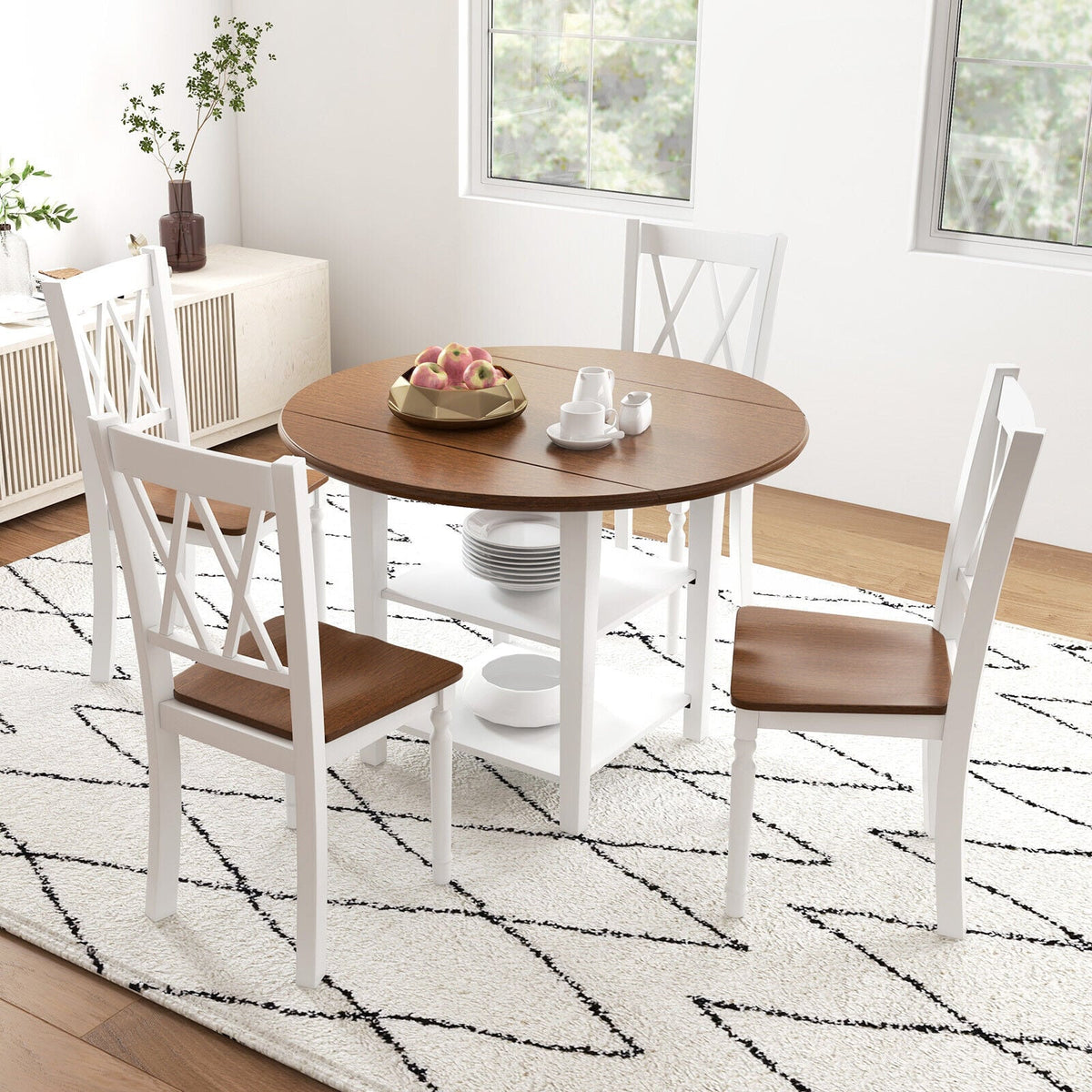Set of 4 Wooden Farmhouse Kitchen Chairs with Rubber Wood Seat-Dining Chairs-DECOROLALA