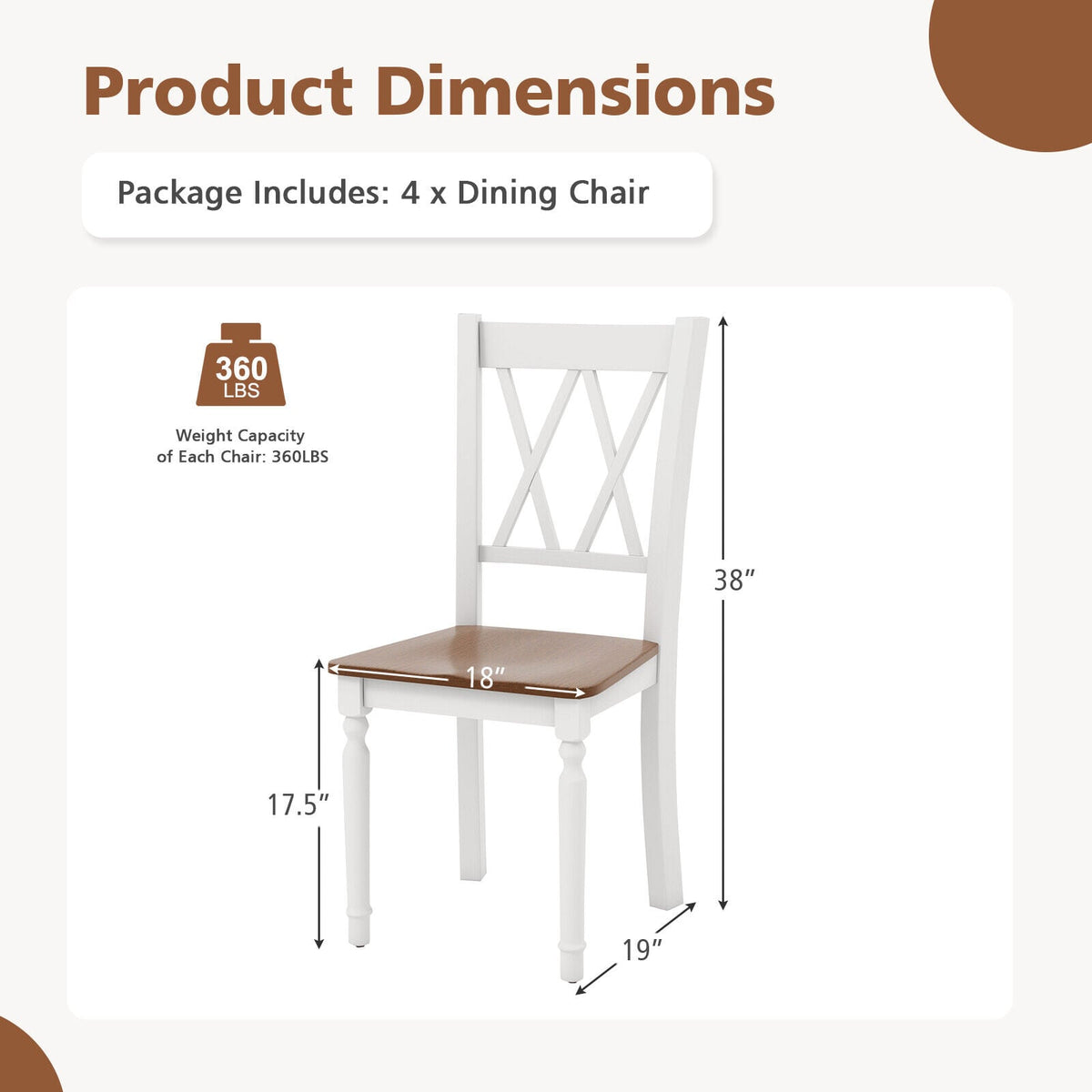 Set of 4 Wooden Farmhouse Kitchen Chairs with Rubber Wood Seat-Dining Chairs-DECOROLALA