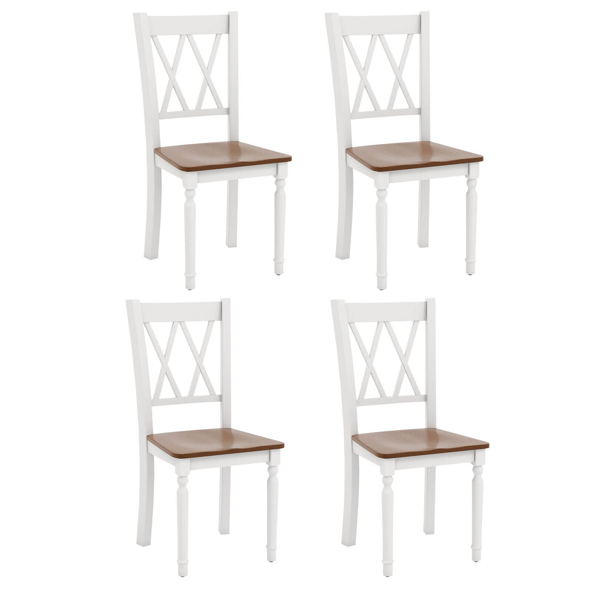 Set of 4 Wooden Farmhouse Kitchen Chairs with Rubber Wood Seat-Dining Chairs-DECOROLALA