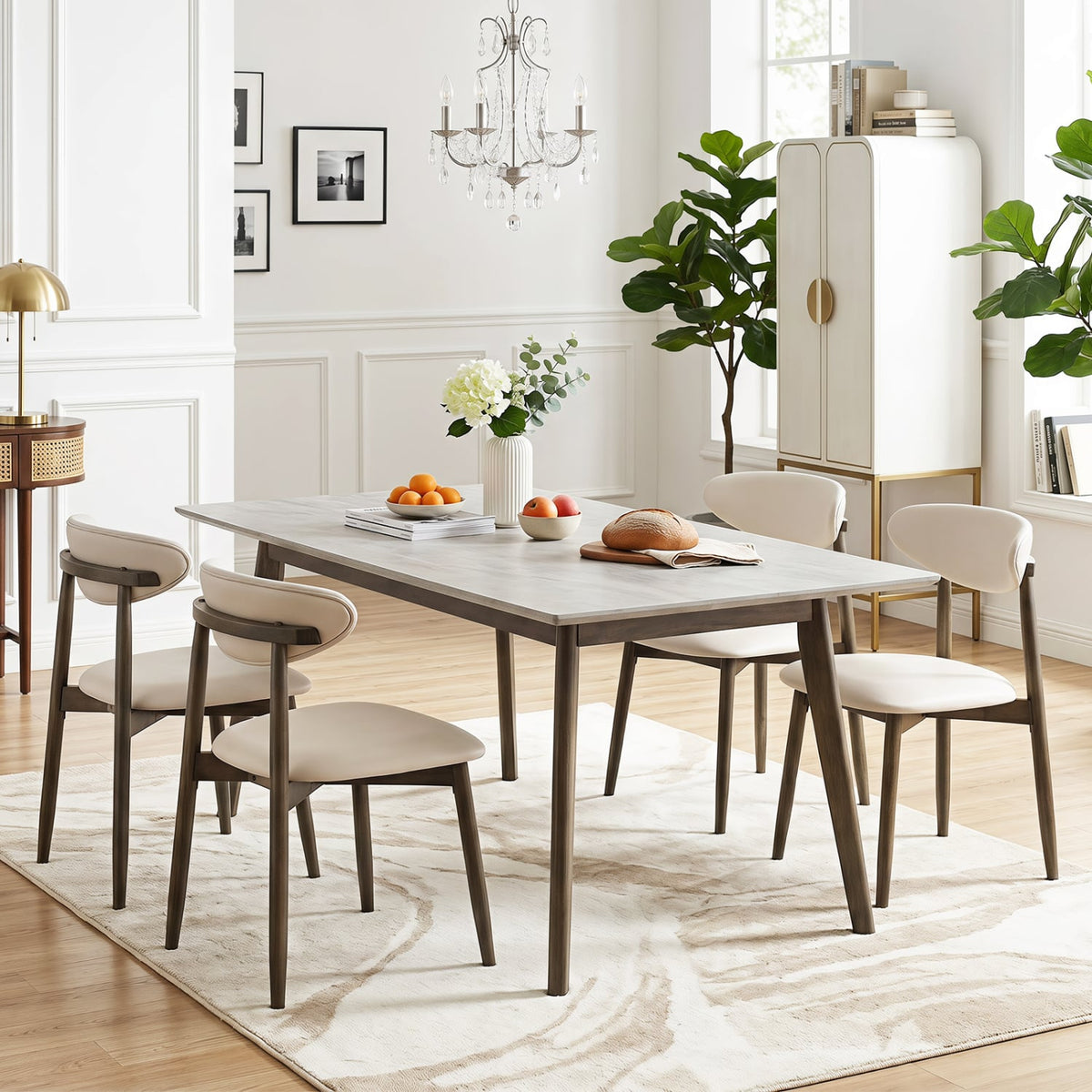 Set of 4 Wooden Modern Upholstered Dining Chairs with Curved Backrest-Beige-Dining Chairs-DECOROLALA