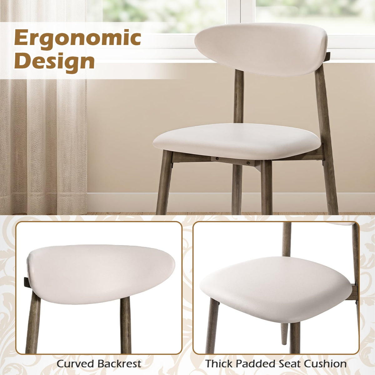 Set of 4 Wooden Modern Upholstered Dining Chairs with Curved Backrest-Beige-Dining Chairs-DECOROLALA