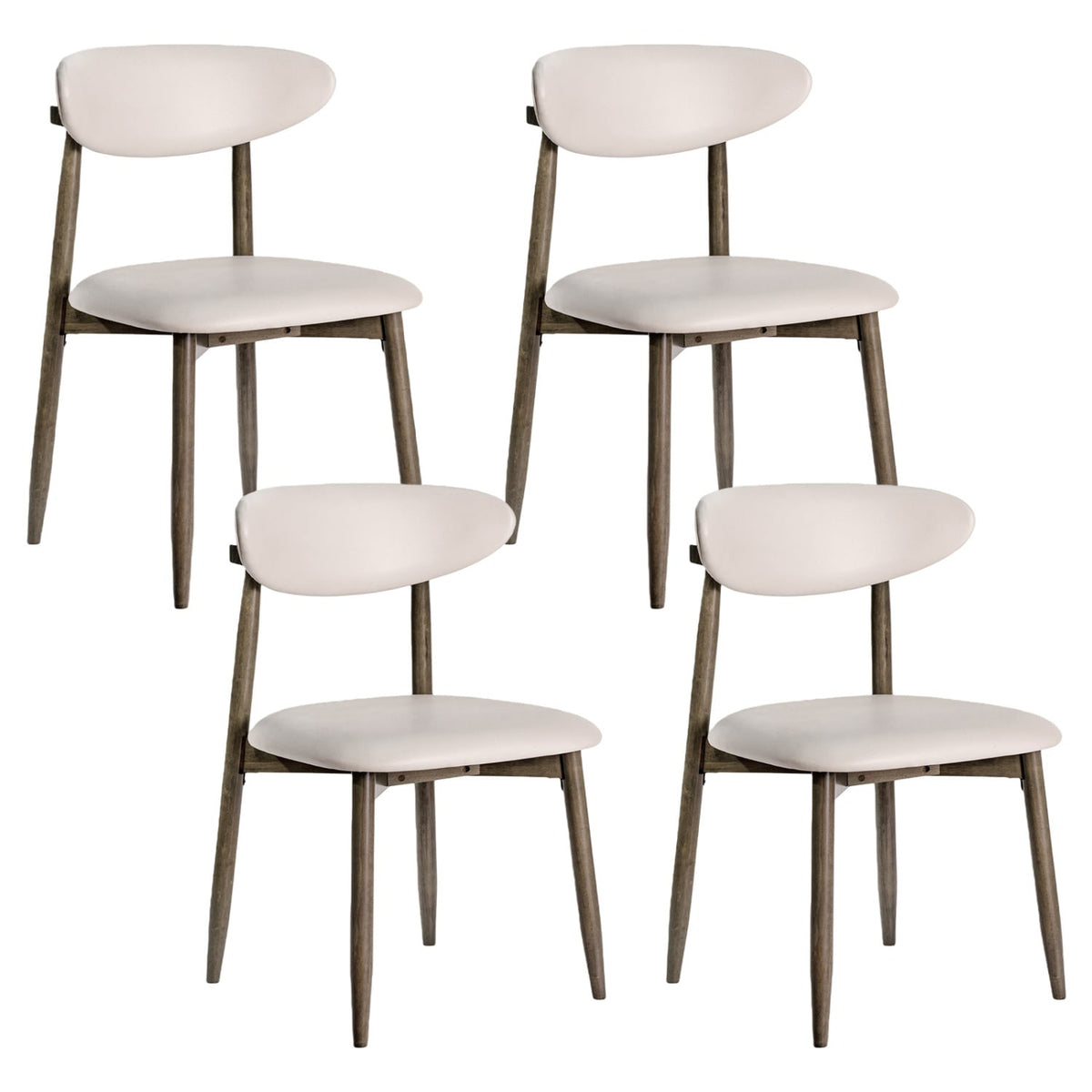 Set of 4 Wooden Modern Upholstered Dining Chairs with Curved Backrest-Beige-Dining Chairs-DECOROLALA