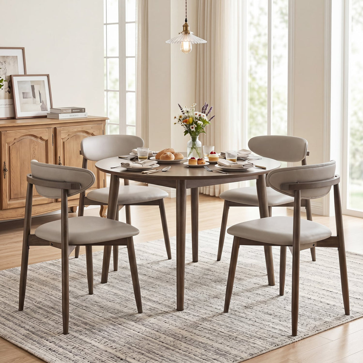 Set of 4 Wooden Modern Upholstered Dining Chairs with Curved Backrest-Gray-Dining Chairs-DECOROLALA