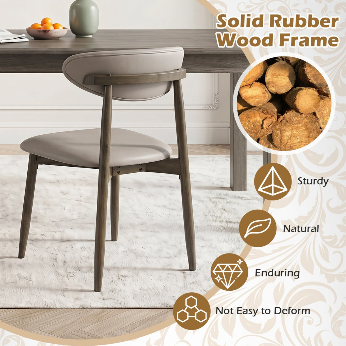 Set of 4 Wooden Modern Upholstered Dining Chairs with Curved Backrest-Gray-Dining Chairs-DECOROLALA