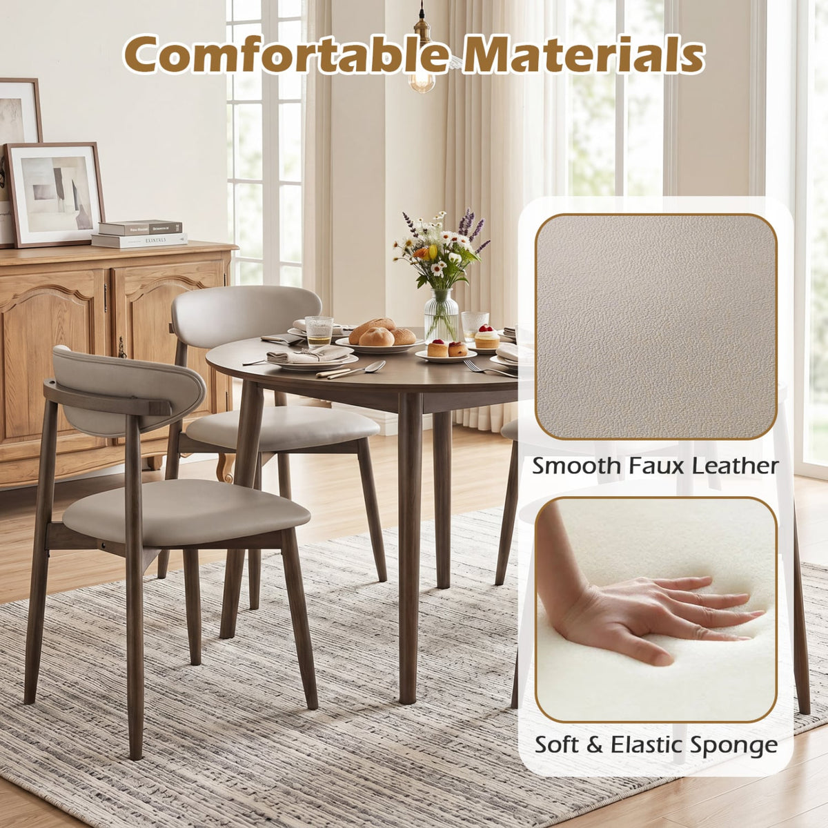 Set of 4 Wooden Modern Upholstered Dining Chairs with Curved Backrest-Gray-Dining Chairs-DECOROLALA
