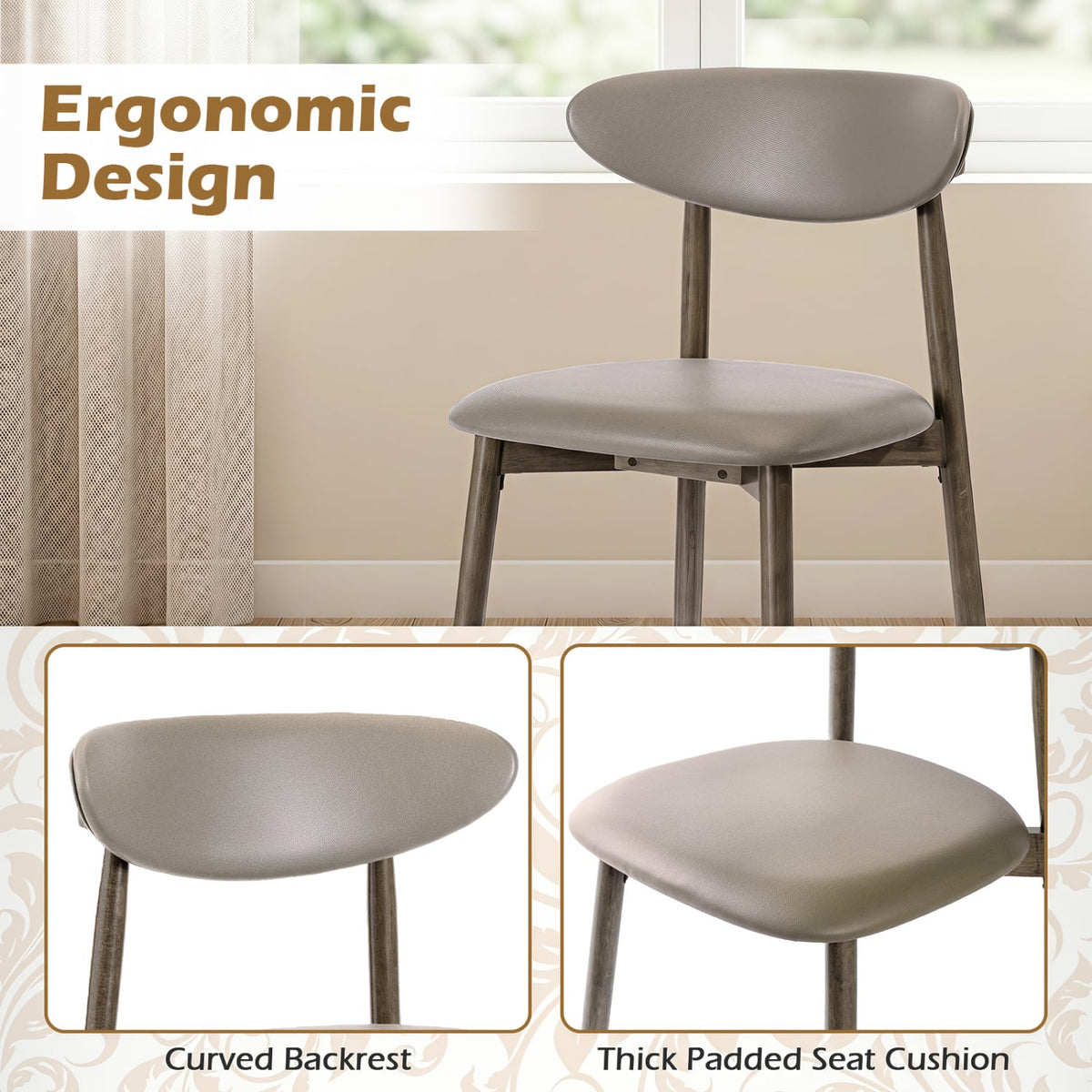Set of 4 Wooden Modern Upholstered Dining Chairs with Curved Backrest-Gray-Dining Chairs-DECOROLALA