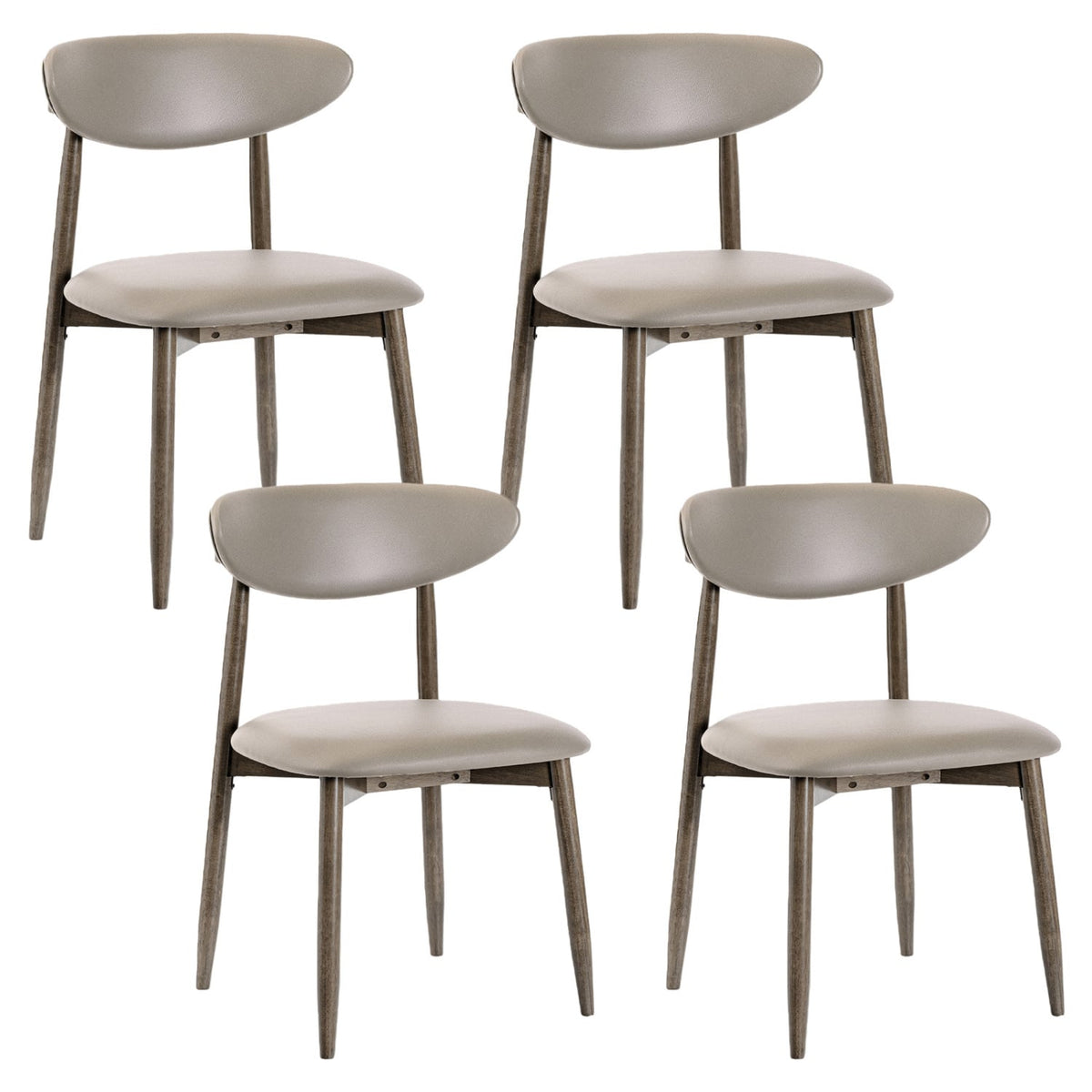 Set of 4 Wooden Modern Upholstered Dining Chairs with Curved Backrest-Gray-Dining Chairs-DECOROLALA