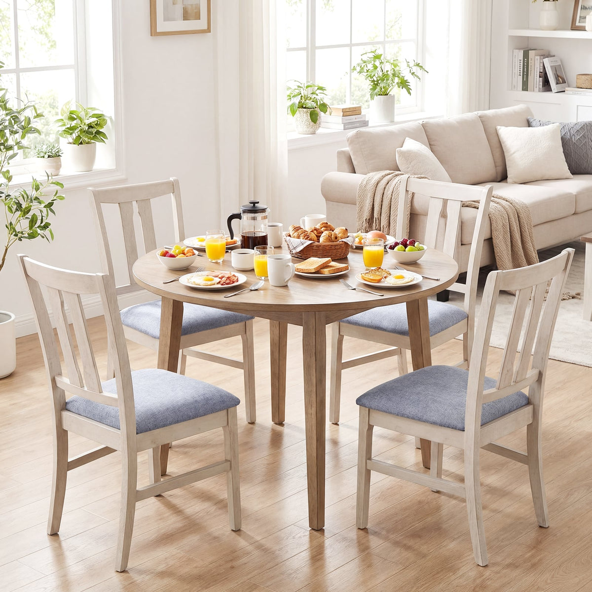 Set of 4 Wooden Upholstered Dining Chairs with High Curved Back-Gray-Dining Chairs-DECOROLALA