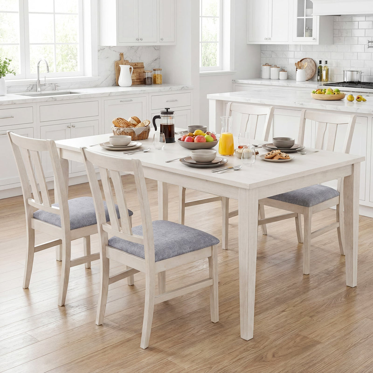 Set of 4 Wooden Upholstered Dining Chairs with High Curved Back-Gray-Dining Chairs-DECOROLALA