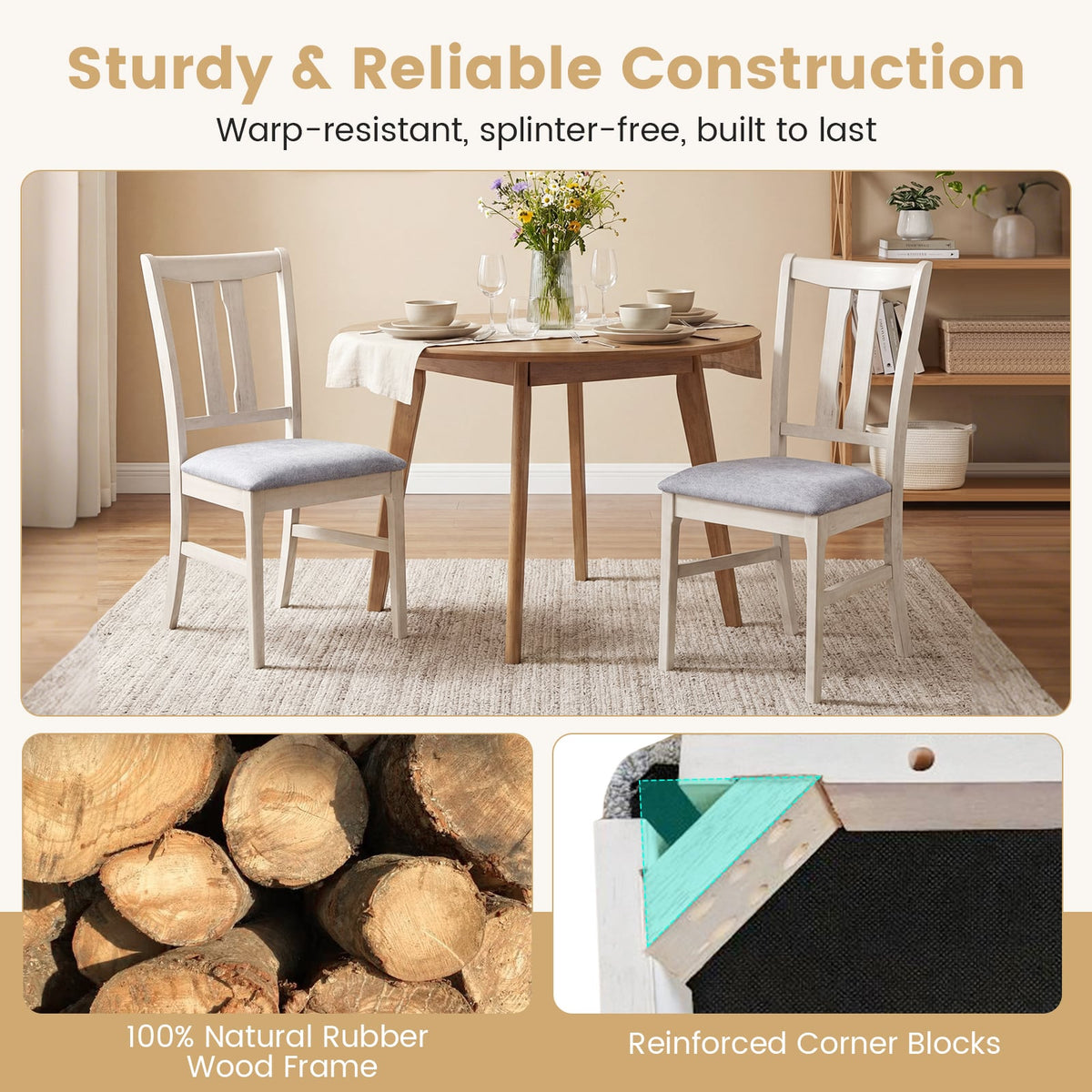 Set of 4 Wooden Upholstered Dining Chairs with High Curved Back-Gray-Dining Chairs-DECOROLALA
